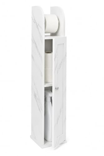 FAHD TRADERS Marble Effect Freestanding Toilet Roll Holder & Storage Cabinet | Slim Bathroom Organiser | Space Saving Tissue Storage Cupboard with Shelf | Floor Standing Unit (18 x 20 x 78cm)
