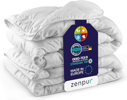 ZenPur Couette 4 Saisons 240x260 Duvet 2 Personne 3 en 1, Microfibre Respirante Douce, Couette été légère et Chaude en Hiver, hypoallergénique, certifiée Oeko-TEX®, Lavable en Machine à 45 °C