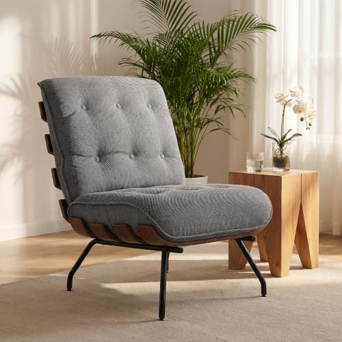 HOMCOM Accent Chair Reading Chair Spring Cushion Steel Frame Dark Grey | Linen-Look Fabric Upholstered, Slatted Support, Living Room, Bedroom