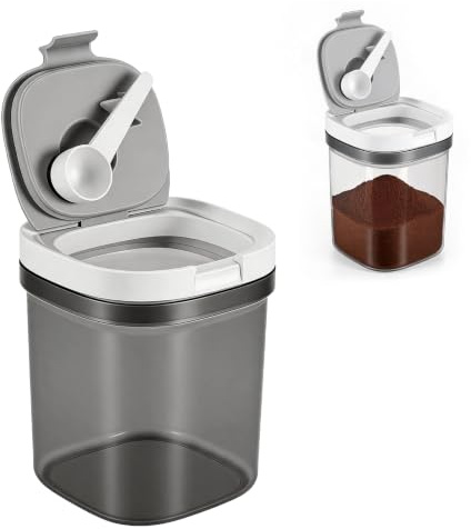 FARYODI Tarro de café al vacío, 1300 ml, hermético, tintado, protegido de la luz, con cuchara magnética, recipiente hermético tintado, recipiente para cereales, leche en polvo, proteínas, lata de