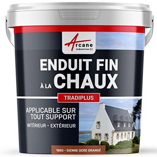 ARCANE INDUSTRIES Enduit Fin à la Chaux, décoration, intérieure, extérieur, Maison : Tradiplus - 15 kg (jusqu'à 14 m²) Sienne - Ocre Orangé