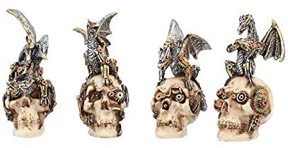 Nemesis Now Mind Machines - Juego de 4 Figuras de Calavera de dragón (10,5 cm), Color Blanco