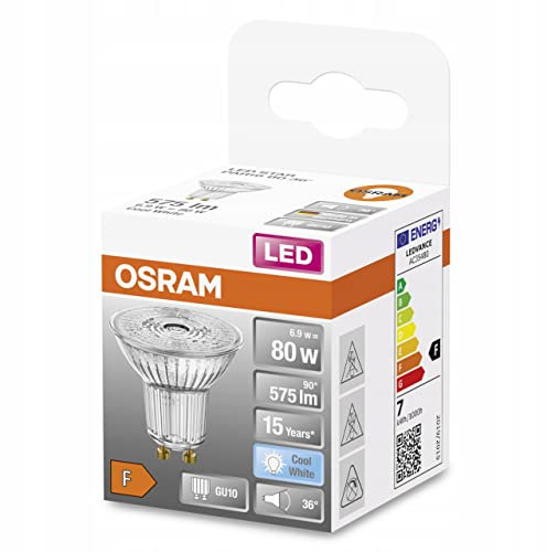 Osram PAR16 LED Reflektorlampe mit GU10 Sockel, Kaltweiss (4000K), Glas Spot, 6.9W, Ersatz für 80W-Reflektorlampe, LED STAR PAR16, Kaltweiß