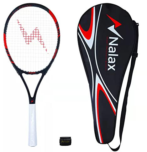 Nalax Raquette de tennis en fibre de carbone pour adultes et jeunes - Super légère - Absorbeur de chocs - Avec sac de transport - Bande antidérapante - Pour homme et femme - Professionnel et débutant