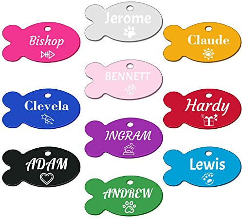 Uiopa 2 Stücke Hundemarke mit Gravur, Personalisiert Haustier ID Tag, Hundemarke Personalisierte aus Aluminiumlegierung für Hundehalsband und Katzenhalsband, Enthalten Schlüsselring (Fisch)