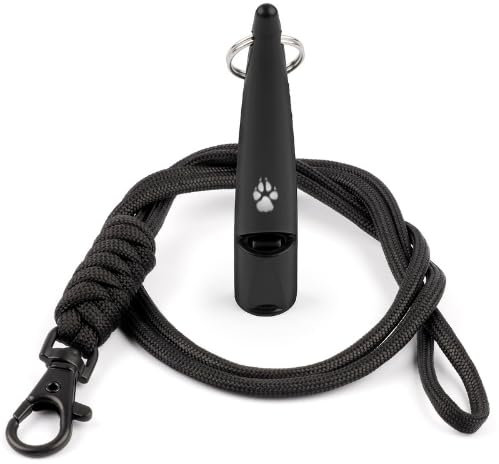 TDL Hundepfeife mit Umhängeband – Weitreichendes Trainingswerkzeug für Rückruf & Gehorsam – Einstellbare Frequenz, lauter Klang für alle Hunderassen (Schwarz mit schwarzer Halskordel)