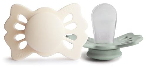 FRIGG Lucky Silikon Schnuller | Symmetrischer Schnuller 2er Pack | BPA-frei | Hergestellt in Dänemark | Cream/Sage - Größe 1 (0-6 Monate)