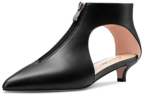 Castamere Femmes Bas Kitten Talon Heel Pointu Bout Two-Piece Fermeture à Glissière Escarpins Mariage Danse 3 CM Heels Noir 40 EU
