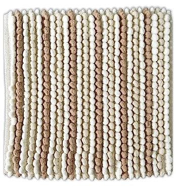 Allure Striped Chunky Bobble Shower Mat 50 x 50cm – Thick, Hand-Woven, Super Soft Square Bath Mat in Naturals