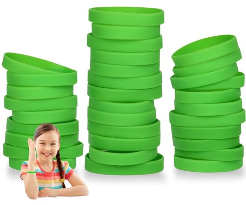 THXIY 100PCS Silicone Wristbands for Kids Teens, 7'' Sports Wholesale Rubber Bracelets for Events, Party Teacher Supplies Boys Gilrs Education Activities Green