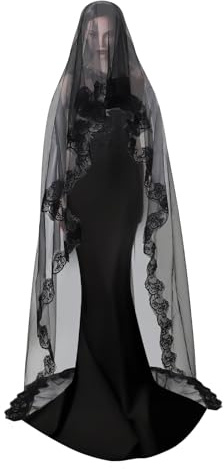 NICEYEA Voile noir d'Halloween, voile de veuve, voile de mariée, fantômes, accessoire pour cheveux, tulle long, voile de mariée, coiffe de sorcière gothique, déguisement pour mariage, enterrement de