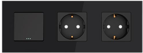 PULSAR Steckdosen x2 mit Lichtschalter Unterputz 3 Fach Schwarz Glas, Doppelsteckdose mit Schalter 4mm Glasrahmen Taste Schalter Ein-Ausschalter/Steckdose x 2