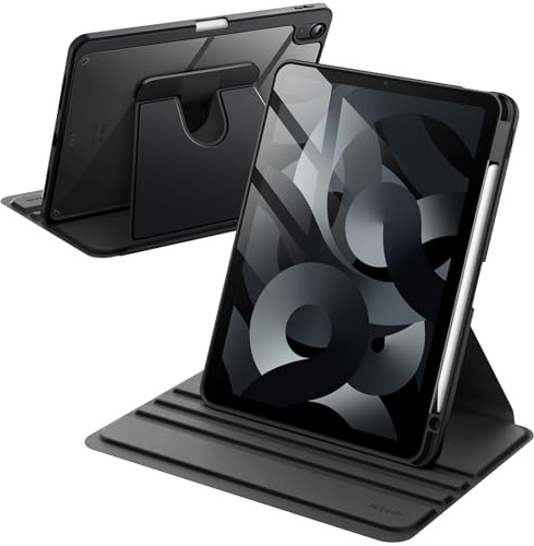 JETech Roterande Fodral för iPad Air 11 M4/M3/M2, Air 5/4 10,9, Svart | För iPad Air 11 (2026-2024) & 10,9 (2022/2020), 360° Rotation Stativ, Transparent Baksidesdesign, Automatisk Väckning/Sömn