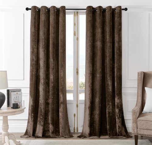 SMILETIME Chocolate Crushed Velvet Curtains 52x84 inch Luxurious Thermal Insulated Soundproof Drapes for Living Room Bedroom Office Soft and Durable Light-Filtering Window Treatments, 2 Panels