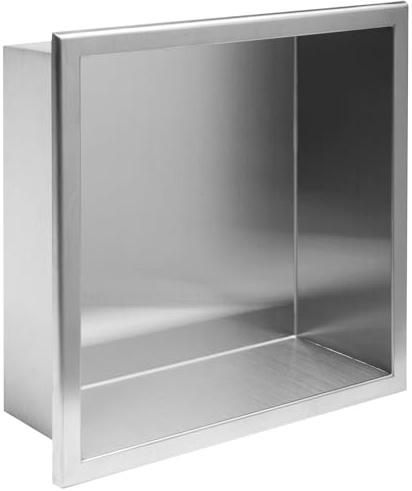 Rea Niche Bathroom Shelf 30 x 30 cm Stainless Steel Brush Integrated Shower Niche Bathroom Organiser Stainless Steel Wall Niche (Brushed Steel)