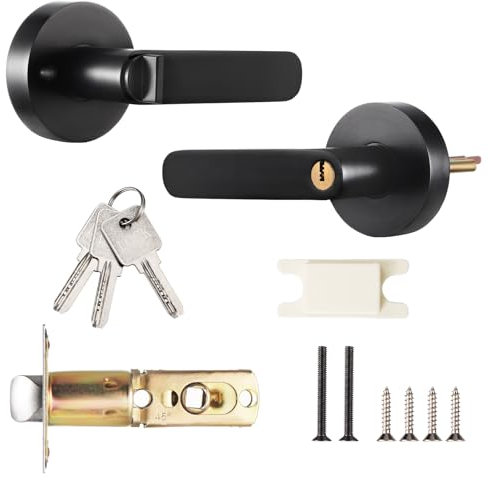 Knpwer Pomo para puerta con cerradura, pomo de puerta interior, pomo de metal con pomo fijo