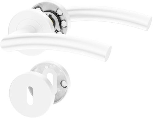 ERGO line OTTO Weiß Türbeschlag für Zimmertüren, Edelstahl, Rund-Rosette, Türgriff für Türen, Drückergarnitur, Türbeschlag, Türklinken Innentüren, Türdrücker