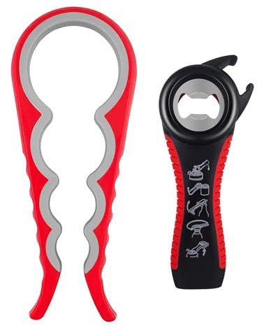 2 Stück Glasöffner Schraubdeckelöffner - Flaschenöffner für Senioren, 5in1 und 4in1 Multifunktionsglasöffner, Drehverschlussöffner Design für Dosenöffner Schwache Hände, Senioren, Arthritis