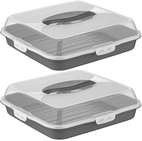BORNOVA Lot de 2 - Transport Gâteau et Pâtisserie - Rectangulaire - Hermétique - Sans BPA - Idéal pour Pique-nique et Fêtes (Anthracite)