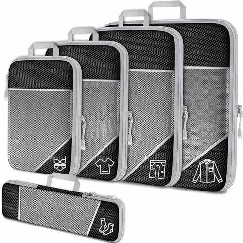 Organizador Maleta Viaje, Bolsas Organizadoras Maleta Compresion, Juego de 5 Cubos de Embalaje de Compresión, Bolsas de Embalaje para Maletas, Mochilas, Vacaciones, Viajes