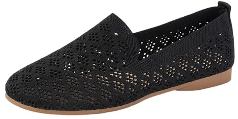 Ballerines plates en tricot pour femme - Antidérapantes - Chaussures simples - Ballet plates - Tricot léger - Chaussures d'été élégantes et confortables pour le bureau et la vie quotidienne, Noir , 41