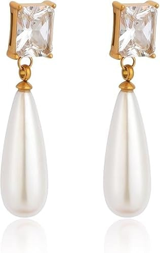 TaYolnFaSo Pendientes de perlas de piedra de malaquita natural para mujer, 18k oro chapado, cierre de palanca, colgantes, cuentas, joyería regalo para esposa, novia, 30mm, Acero inoxidable