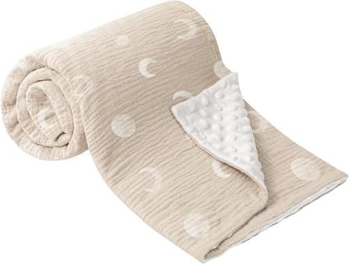 bearmoss Baby Blanket Soft Nursery Crib Blankets with Muslin Cotton Front and Dotted Fleece Back for Unisex Baby Girls Boys Newborns Toddlers, 76x100cm (Desert Crescent)
