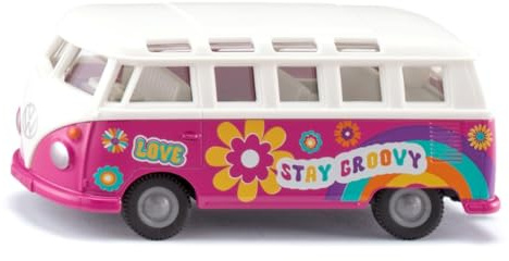 SIKU 2364, VW T1 Bus Samba, Voiture-Jouet, 1:50, Voiture-Jouet pour Enfants, Métal/Plastique, Rouge/Blanc, Portes ouvrables, Attelage de remorque, Roues fidèles à l'original