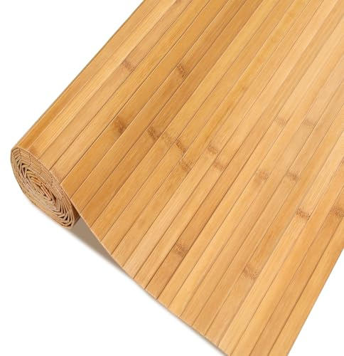 SINNSIDELIN Natural Bamboo Wall Panel,Renewable Pole Wrap Bamboo Wainscoting Paneling for Interior Decoration,Wall Decor, Ceiling Cabinet Furniture,Kitchen Island (Natural, 16 x 94.5)