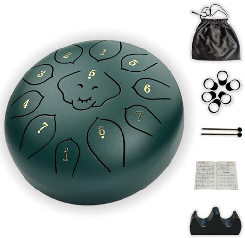 Aoxzcvpr Ståltungetrumma 6 tum - 11 toner, Tungetrumma för nybörjare - Regntrumma Utomhus Trädgård för Meditation och Avslappning Musikavslappning(grön, 15 cm)