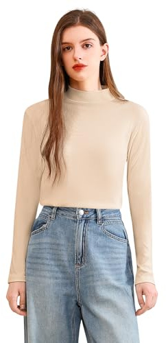POWER FLOWER Women's Fleece-Lined Thermal Top, Long Sleeve Base Layer Shirt | Soft stretch fabric with warm fleece lining for use as thermal underwear, a winter undershirt, or a cold-weather base layer