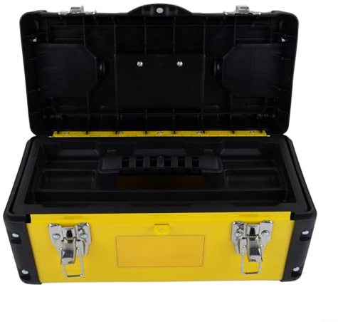 Cassetta degli attrezzi chiudibile con vassoio rimovibile, progettata per un uso portatile e una conservazione efficiente di vari strumenti (35,6 cm)