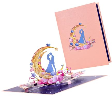 Limtula Carta di coppia di lune di carta sterica in piedi auto portatile fatta a mano per eventi romantici e celebrazioni speciali biglietto di anniversario taglio facile da usare