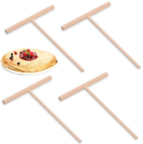 4-delad degfördelare för crêpedeg, 16 x 12 cm, T-formade pinnar av naturträ för roti och degblandning, crêpe-maker av trä, pannkaksformare, lämplig för alla crêpe-pannkakor