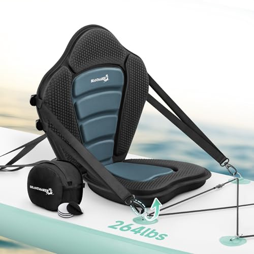 BRANTMAKER Kayak Seat, Universal Thicken Cushion Paddle Board Seat for Sup | Extra-Thick Cushion, High-Back Support, Large Splash-Resistant Storage Bag, Easy Installation, Breathable Material