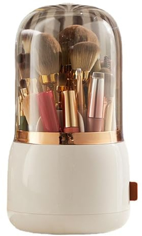 Kukyller Soporte para brochas de maquillaje, organizador de herramientas cosméticas con tapa, organizador de brochas de maquillaje giratorio 360 para encimera de baño y tocador (Blanca)