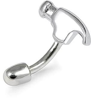 AZARIO LONDON Plain Household Hammer Sterling Silver with 16 Gauge Surgical Steel Banana Eyebrow Bar Piercing