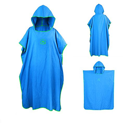 ele ELEOPTION Poncho De Toalla con Capucha para Adultos， Poncho De Surf, Albornoz de Natación para Hombre y Mujer, Ligero y de Secado Rápido para Playa, Camping, Viajes (Azul)