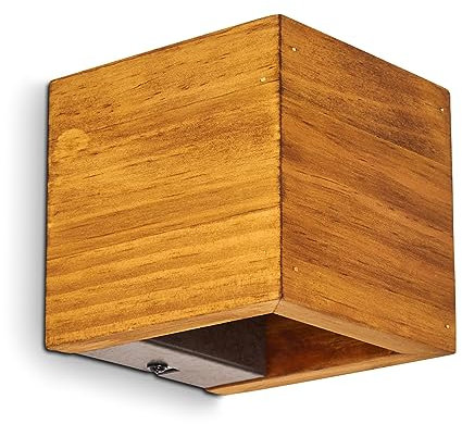 HOFSTEIN LED Wandlampe Adak, dimmbare Wandleuchte aus Holz/Metall in Braun/Grau, 1-flammig, 4,3 Watt, 430 Lumen, 3000 Kelvin (warmweiß), eckige Innenwandleuchte m. Up&Down Effekt an der Wand