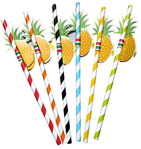 Pajitas de Papel,50 Pack Pajitas Para Beber 3D Piña Papel de Fruta Paja para Cóctel Bebidas Tropicales Playa Cumpleaños Celebración de Bodas Fiesta