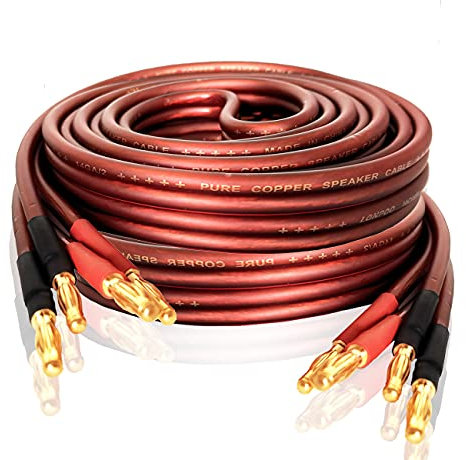 LONPOO Cavo per altoparlante HiFi in rame puro, Cavo Cavi per altoparlanti Oro audio con spine a banana placcate in oro, 14 AWG, 245 x 2 fili (2 Metri, 1 Coppia)