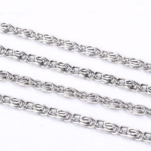 Perlin Catena a maglie da 3 metri, Lumachina, catena in metallo, 6,5 x 2,5 mm, al metro, per la creazione di gioielli, collane, bracciali, fai da te