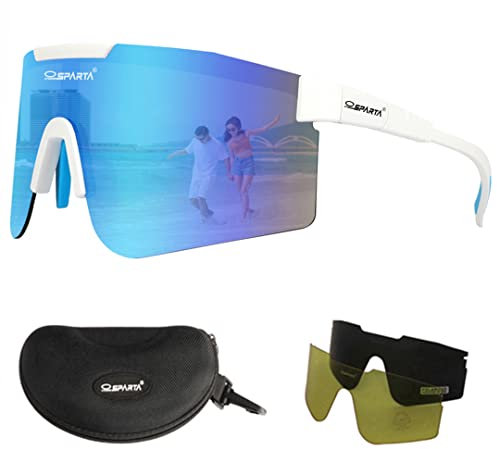 OUTDOORSPARTA Sport Sonnenbrille (5. Weißer Tempel, Blaue Linse)