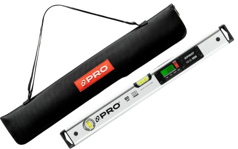 PRO900 Digitale Wasserwaage 60cm mit 2 LCD Displays und Abdeckung - Elektronische Wasserwaage mit Messwertspeicher für bis zu 19 Ergebnisse Schutzart IP65 - Farbe Weiß