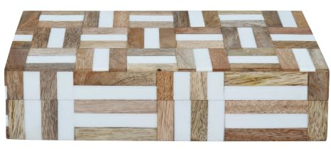 Handicrafts Home White Decorative Storage Box with Lid Wooden Coffee Table Storage Box Decorative Organizer for Living Room Decor, Resin Inlay Marquet Chase Collection - 10x4.5x2.5 Inch