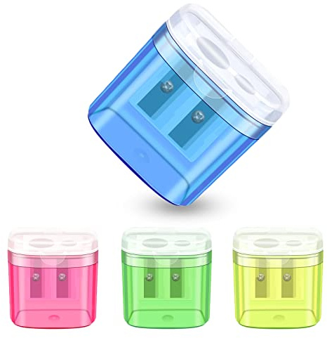 Skaaisont Temperino con Serbatoio 4pcs Doppi Fori Bambini Temperamatite Trucco per Matite Studenti Scuola Ufficio Viaggi