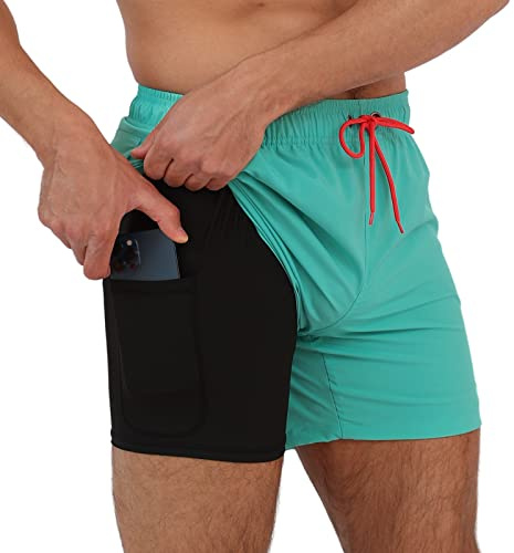 Arcweg Short de Bain pour Homme avec Doublure de Compression 2 en 1 - Séchage Rapide - avec Boxer - Doublure - Short de Plage Extensible avec Poches zippées - Tailles S à XXL