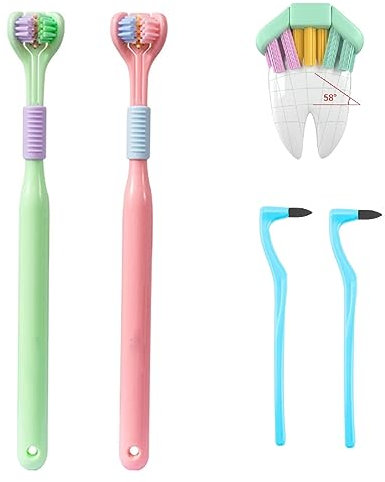 Compact Brosse à Dents Junior,Brosse À Dents Triple Idéal,Brosse à Dent 3 Faces,Brosse a Dent Souple Adulte,Brosse À Dents À Trois Faces Brosse Pour Les Adultes Et Les Enfants Autistes (2 Pièces)