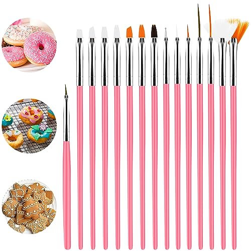 Lot de 15 pinceaux de peinture de gâteaux de qualité alimentaire pour décoration de gâteaux (rose)