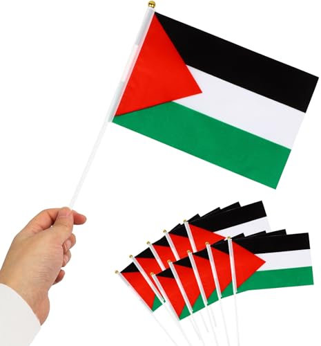 10 bandiere della Palestina piccole, 12,7 x 20,3 cm, mini bandiera palestinese palestinese palestinese con asta, colori vivaci, senza bastoncini, per decorazione esterna